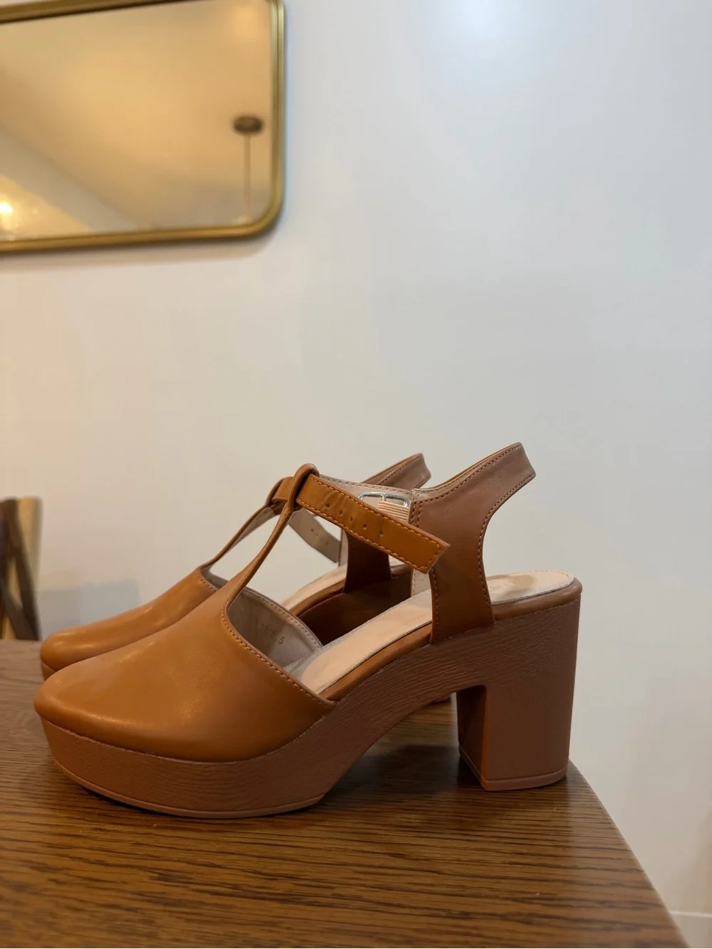 Women’s Tan Platform Mary Jane Heels